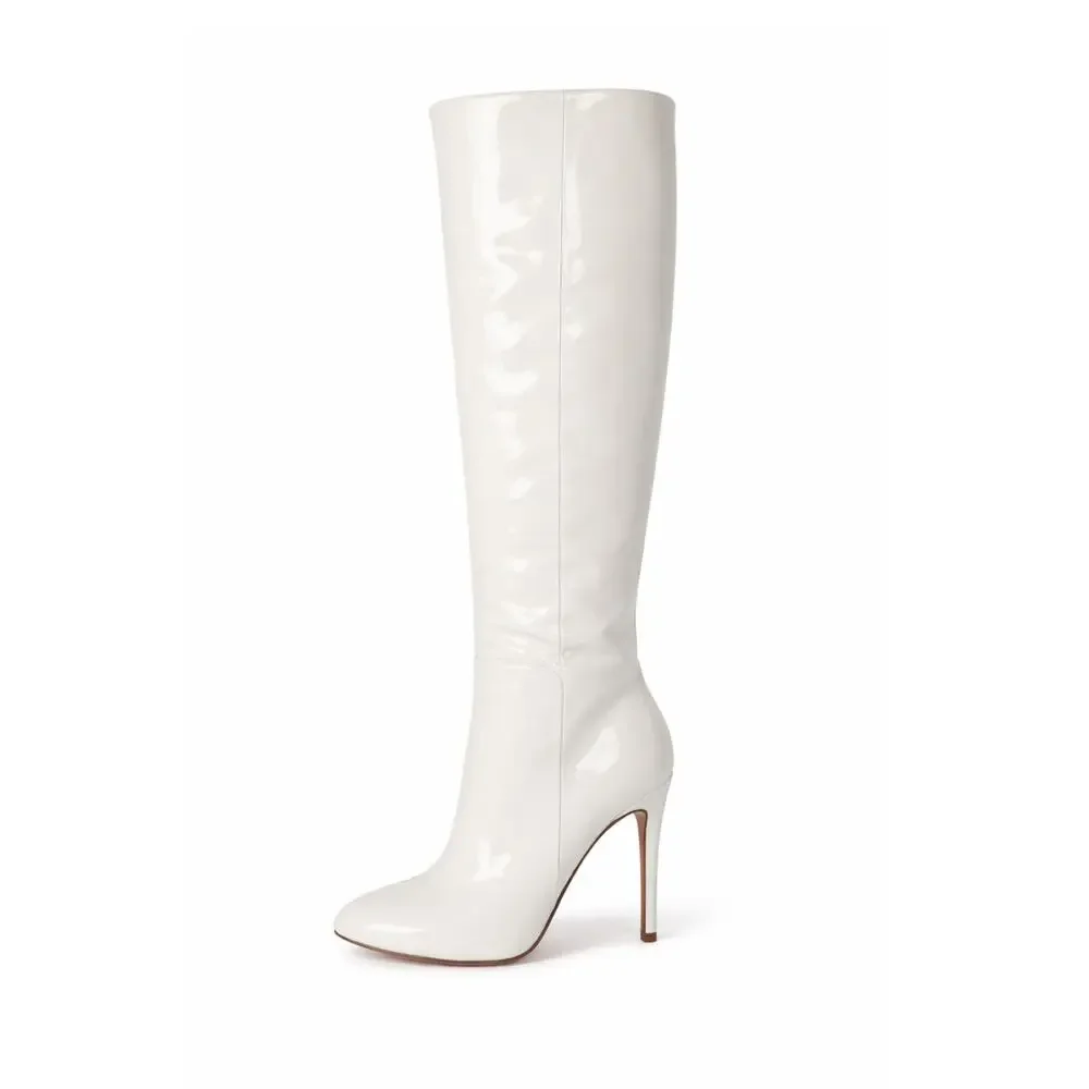 NWOB Aquazzura Brera 105 White Patent Leather Knee-High Boots Size 36.5 NWT